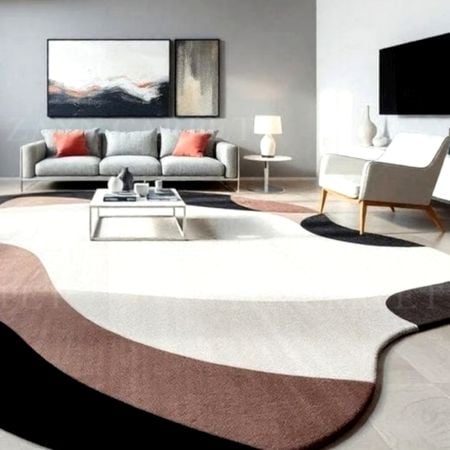 Handcrafted Neutral Wave Abstract Living Room Rug